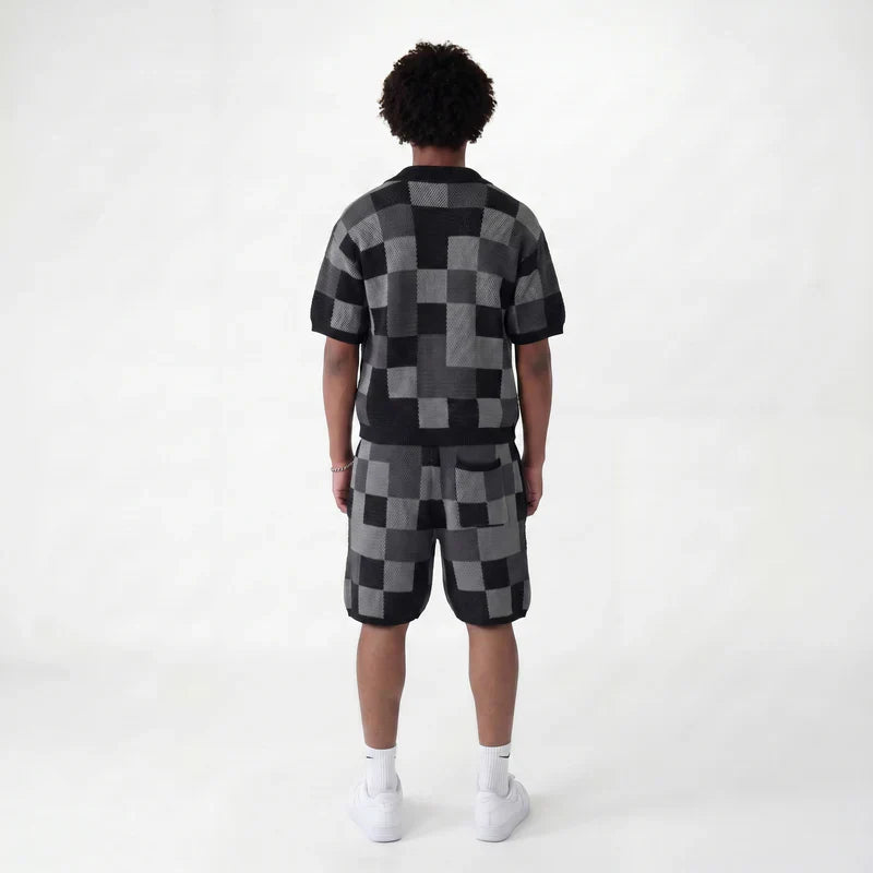 Conjunto de camisa y pantalón corto de jacquard a cuadros