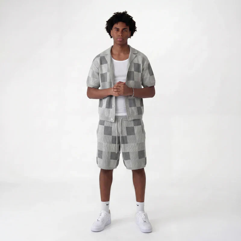 Conjunto de camisa y pantalón corto de jacquard a cuadros