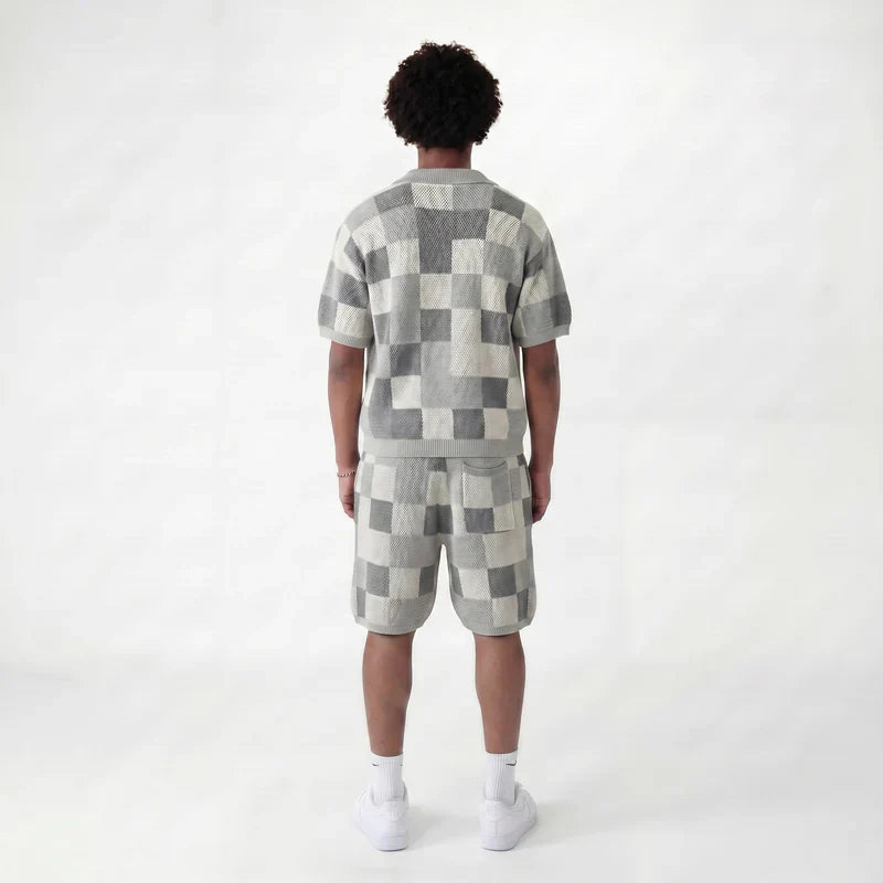 Conjunto de camisa y pantalón corto de jacquard a cuadros