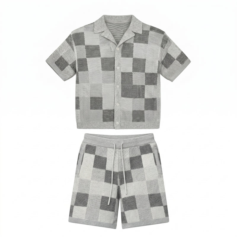 Conjunto de camisa y pantalón corto de jacquard a cuadros