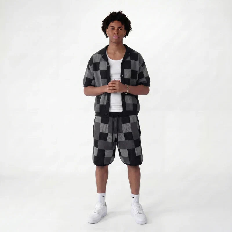 Conjunto de camisa y pantalón corto de jacquard a cuadros